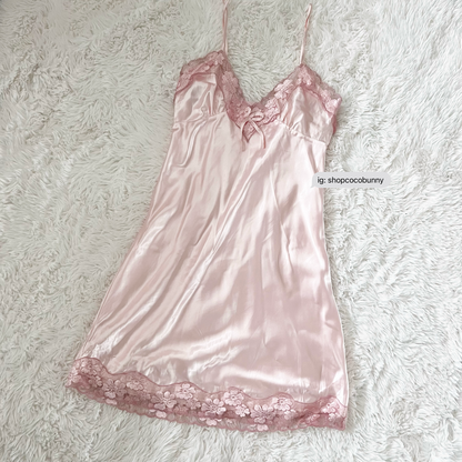 champagne pink ribbon embroidery petal slip dress