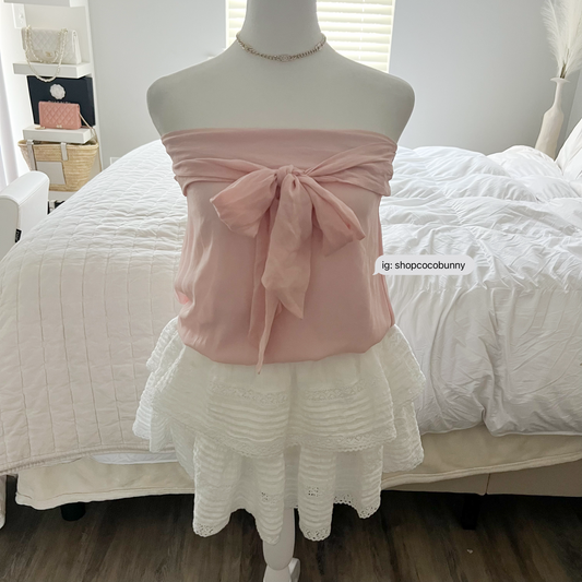 chiffon pastel pink bow bandeau top