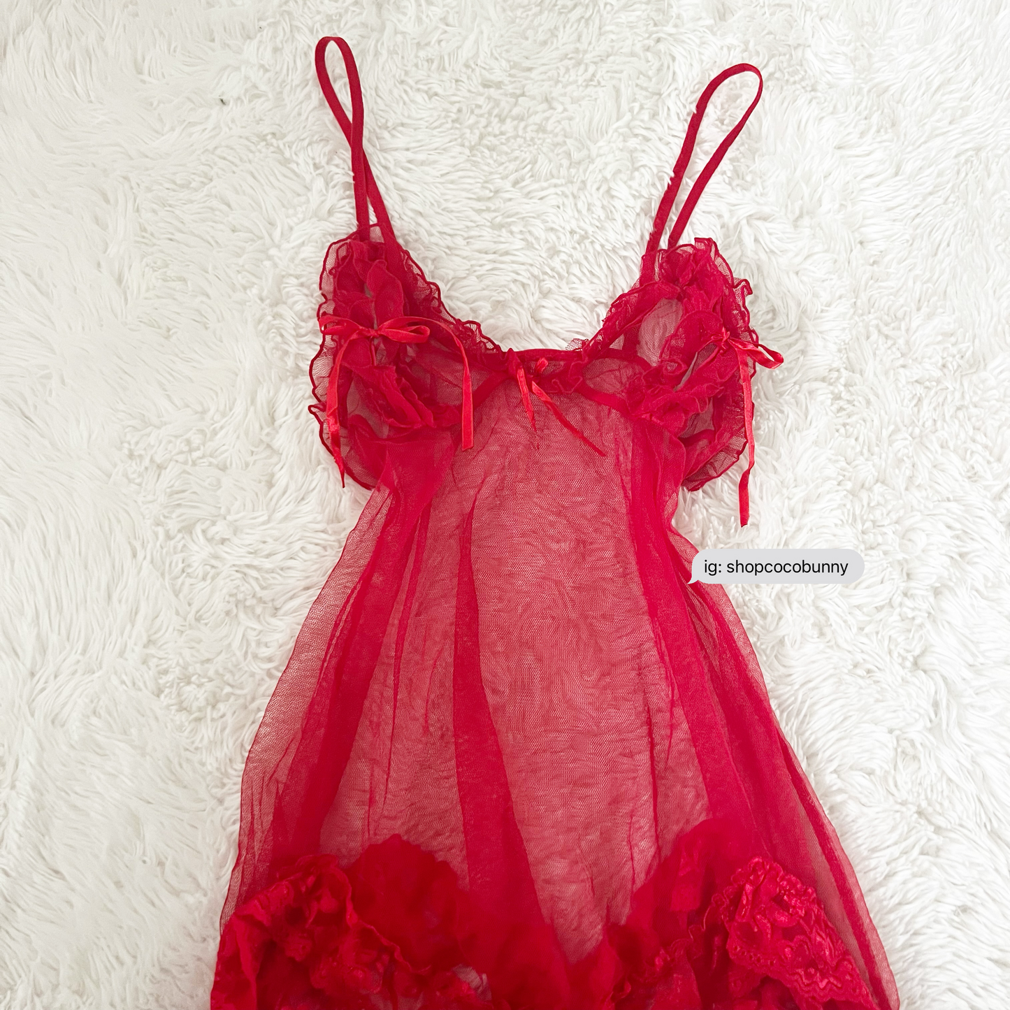 spicy red ribbon sheer slip dress