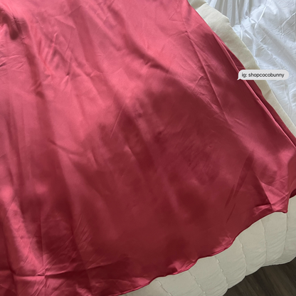 gold lace and red slip dress