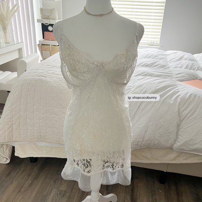 elegant moment lace bustier bow slip dress