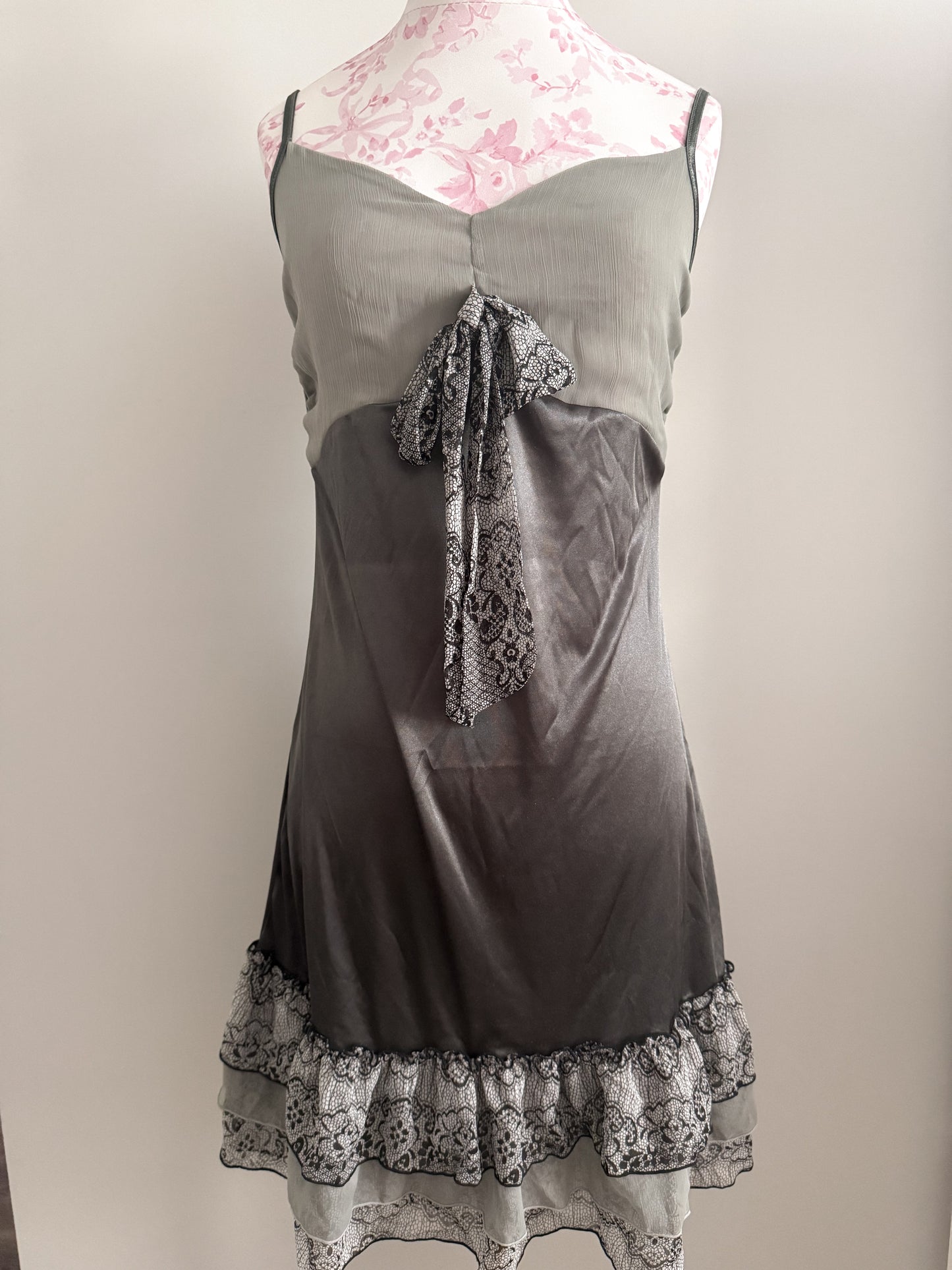 charcoal lace twist margarita slip dress