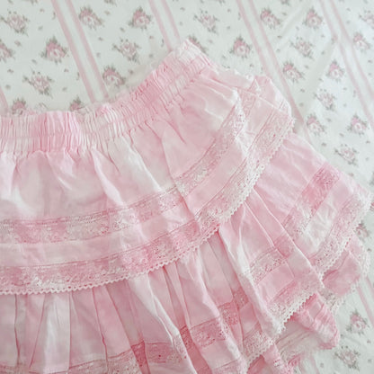 loveshackfancy pink ruffle heritage mini skirt