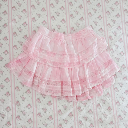 loveshackfancy pink ruffle heritage mini skirt