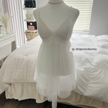 padded white bustier sheer lace slip dress
