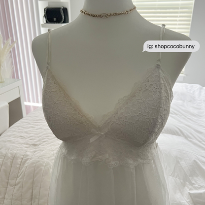 padded white bustier sheer lace slip dress