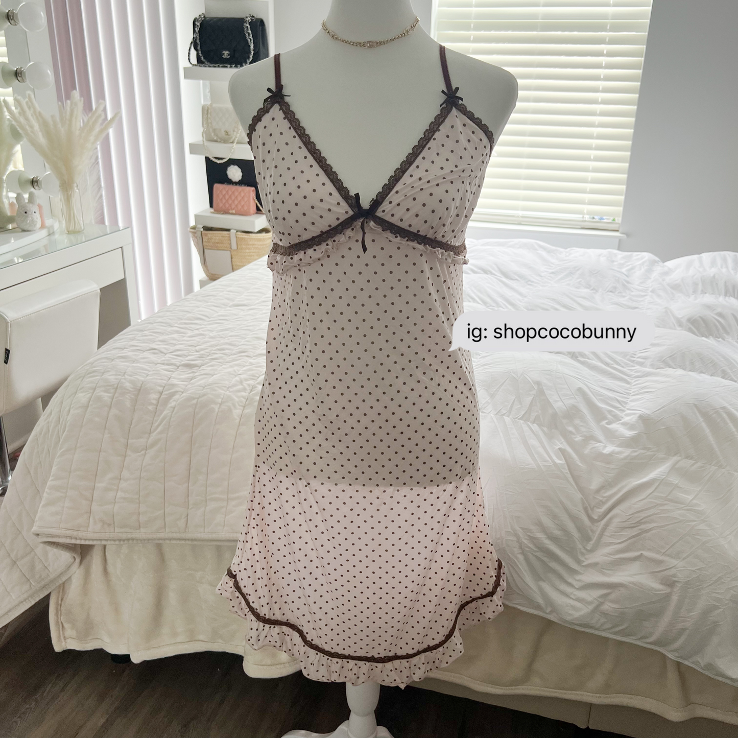 polka dot baby pink & brown slip dress