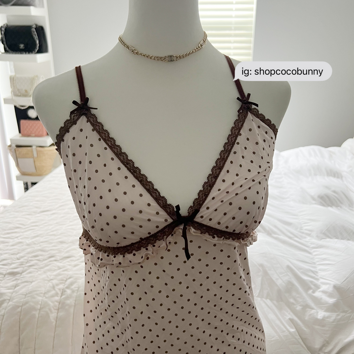 polka dot baby pink & brown slip dress
