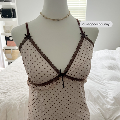 polka dot baby pink & brown slip dress