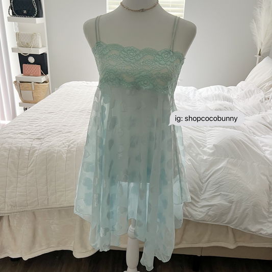 reflective hearts semi sheer slip dress