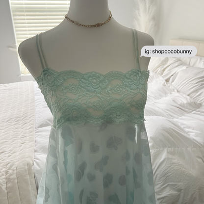 reflective hearts semi sheer slip dress