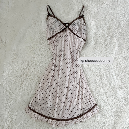 polka dot baby pink & brown slip dress