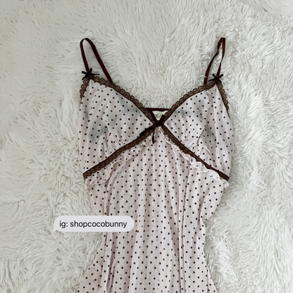polka dot baby pink & brown slip dress