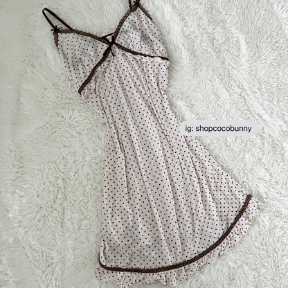 polka dot baby pink & brown slip dress