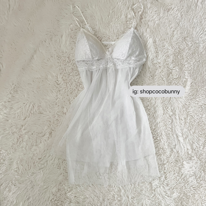 padded white bustier sheer lace slip dress