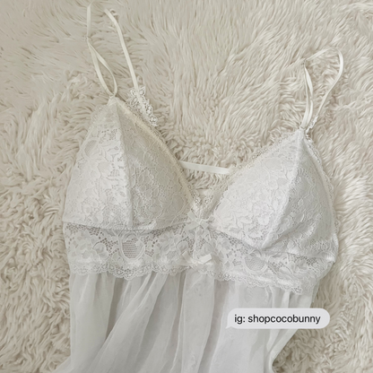 padded white bustier sheer lace slip dress