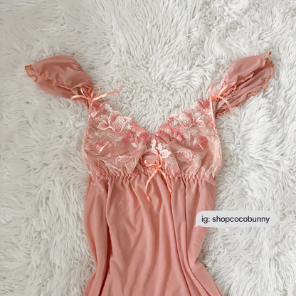 princess pink embroidery floral slip dress